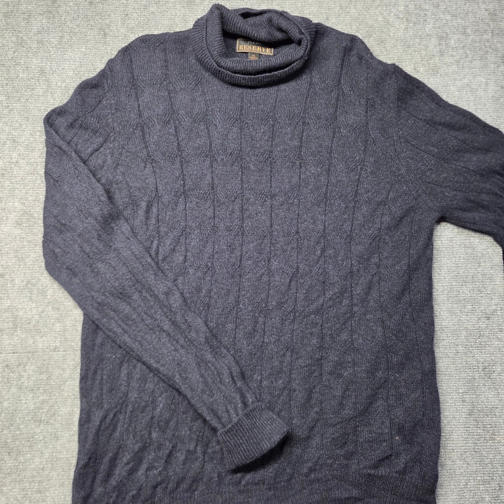Jos. A. Bank Reserve Mens XL Turtleneck Sweater Italian Wool Blend Navy Cable
